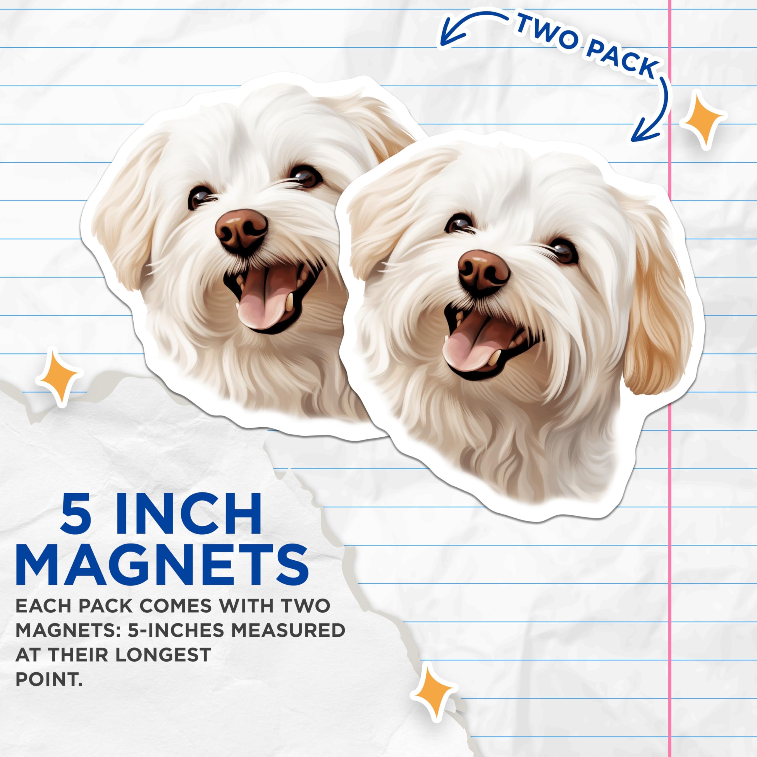 (2 Pack) Happy White Dog Magnets - Cute Pet Art Decor - Animal Lover Accessory - 5 Inches On Longest Side - Thick Durable Magnet - Made in USA - MAG29119