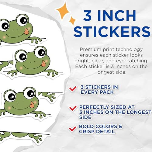 (3 Pack) Frog Decals - Cute Animal - Laptop Sticker- 3 Inches On Longest Side - Easy Peel & Apply - Made in USA - 3MCS5406