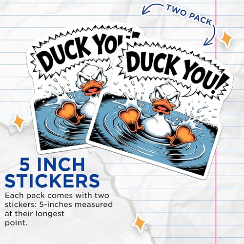 (2 Pack) Duck You Stickers - Funny Duck Stickers - Animal Humor Decals - 5" On Longest Side - Sticks to Any Smooth Flat Surface - Made in USA - BMCS3325