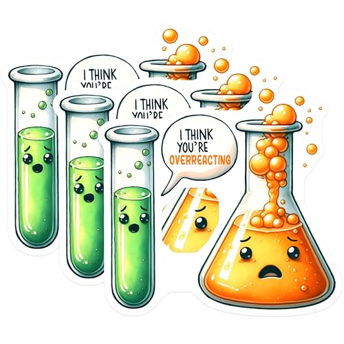 (3 Pack) Overreacting Science Decals - Funny Chemistry - Lab Humor Decals - 3 Inches On Longest Side - Easy Peel & Apply - Made in USA - 3MCS6777