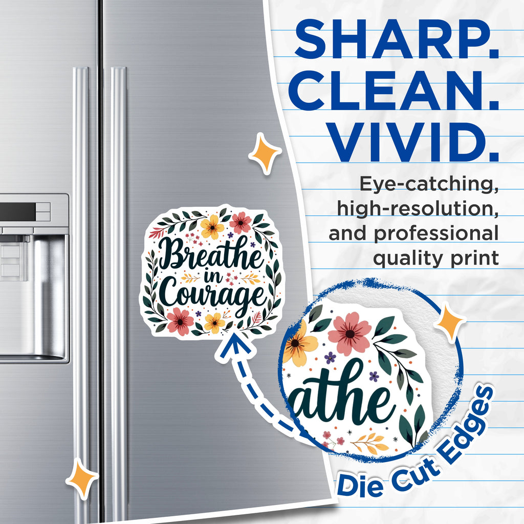 (2 Pack) Breathe in Courage Magnets - Inspirational Quote Decor - Mental Health Self Care Floral - 5 Inches On Longest Side - Thick Durable Magnet - Made in USA - MAG39514