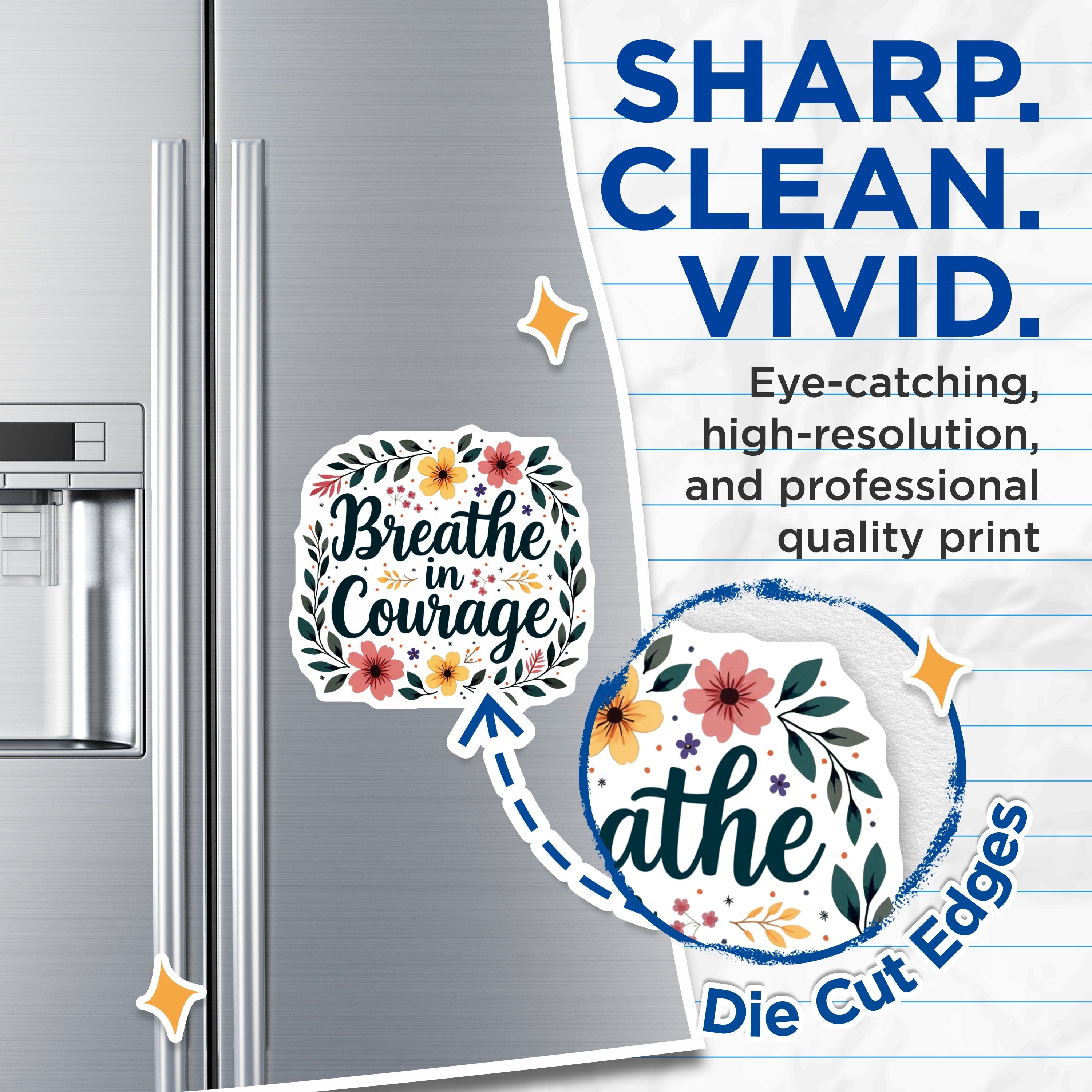 (2 Pack) Breathe in Courage Magnets - Inspirational Quote Decor - Mental Health Self Care Floral - 5 Inches On Longest Side - Thick Durable Magnet - Made in USA - MAG39514