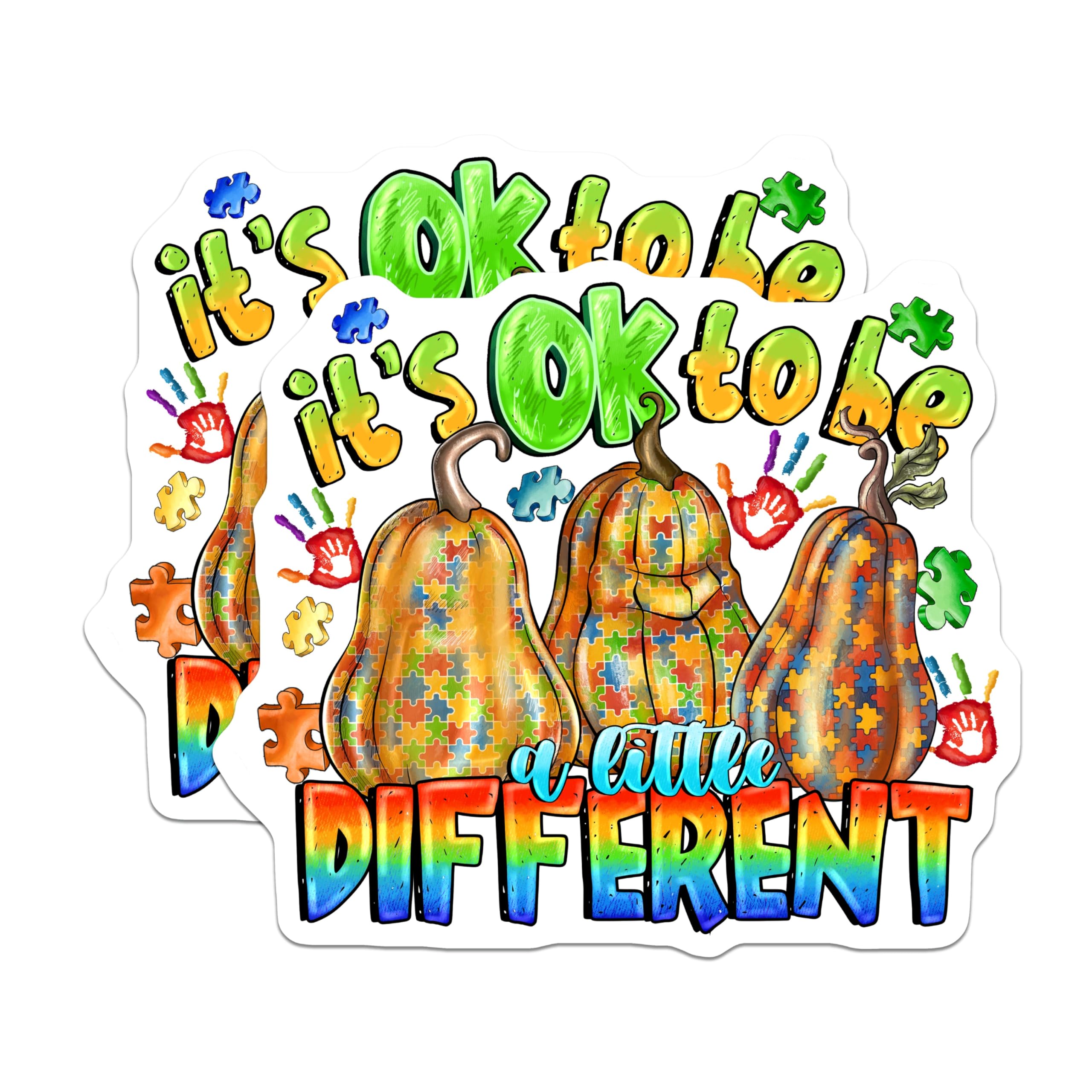 (2 Pack) Autism Awareness Magnets - Neurodiversity Acceptance - Fall Pumpkin Decor - It's OK to Be Different - 5 Inches On Longest Side - Thick Durable Magnet - Made in USA - MAG28871