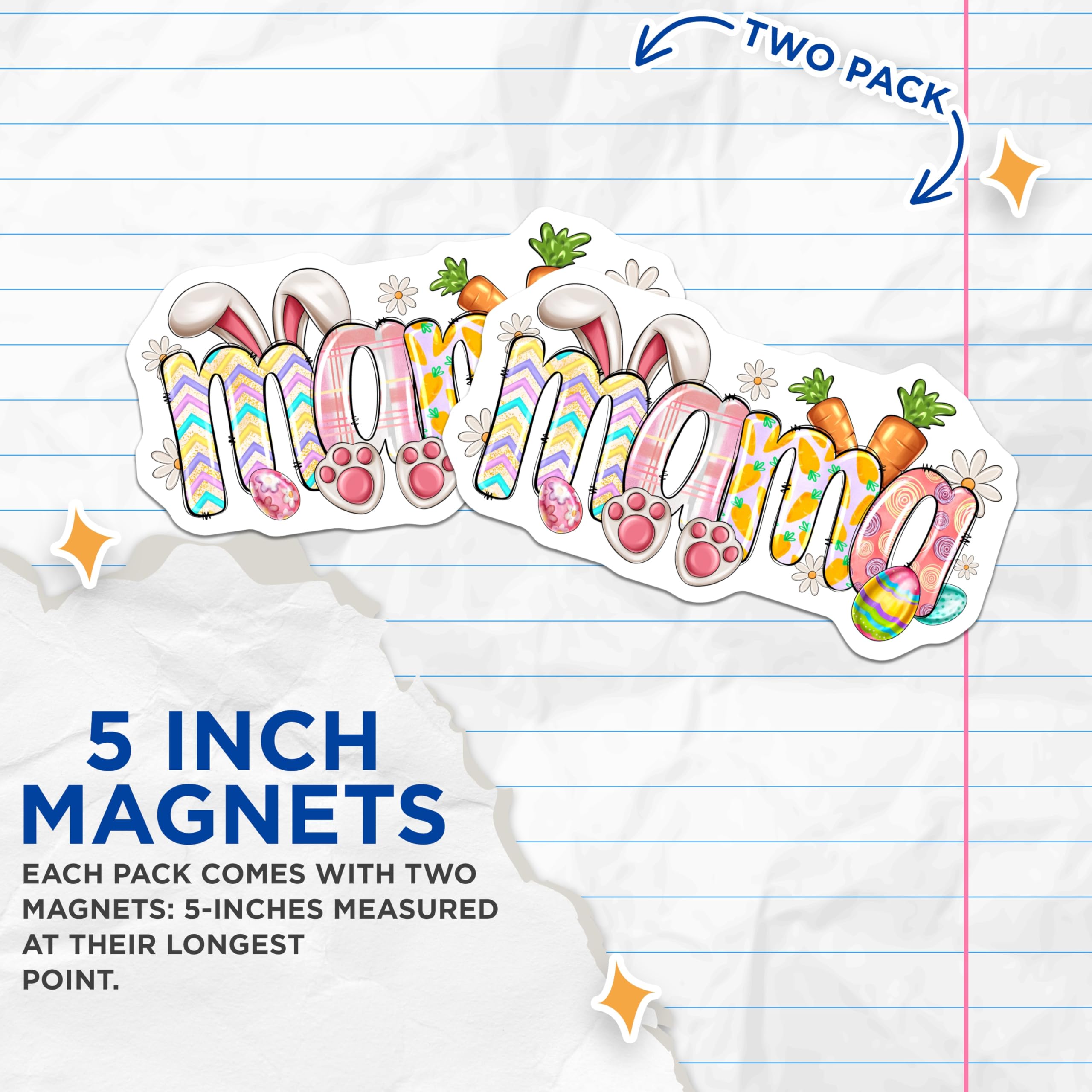 (2 Pack) Easter Mama Magnets - Bunny Ears Paws Carrots - Spring Holiday Refrigerator Decor - 5 Inches On Longest Side - Thick Durable Magnet - Made in USA - MAG24902