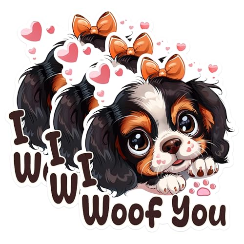 (3 Pack) Cavalier Spaniel Decals - I Woof You - Laptop Decals - 3 Inches On Longest Side - Easy Peel & Apply - Made in USA - 3MCS1209