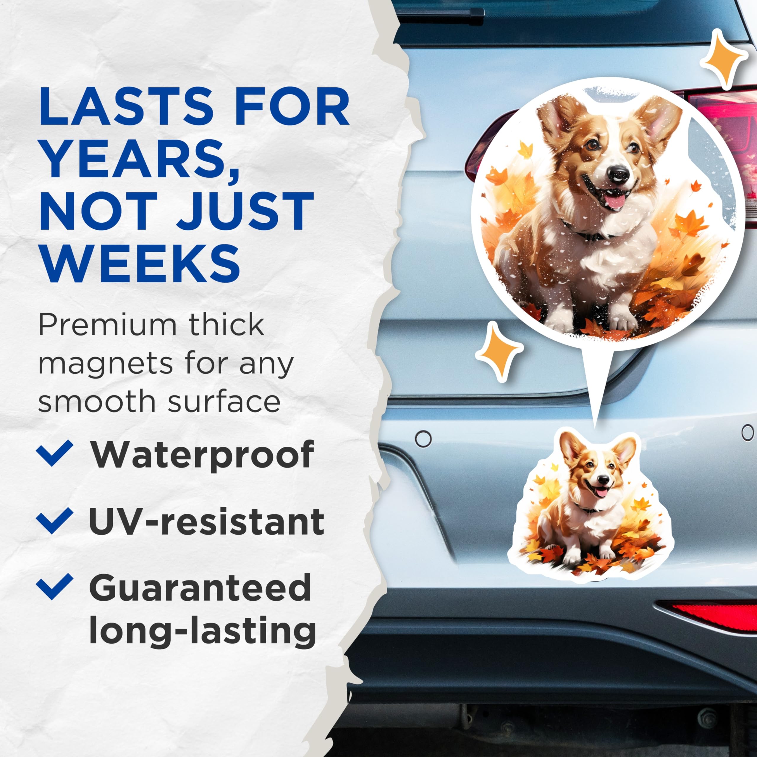 (2 Pack) Corgi Autumn Magnets - Fall Leaves Decor - Cute Dog Lover Pet Parent Kitchen Magnets - 5 Inches On Longest Side - Thick Durable Magnet - Made in USA - MAG27930