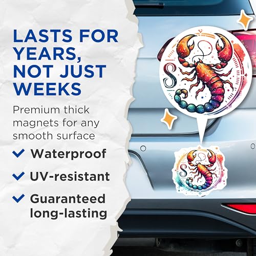 (2 Pack) Scorpio Zodiac Magnets - Horoscope Decor - Astrological Sign Home and Office Decoration - 5" On Longest Side - for Cars, Fridges, Toolboxes - Made in USA - MAG6899