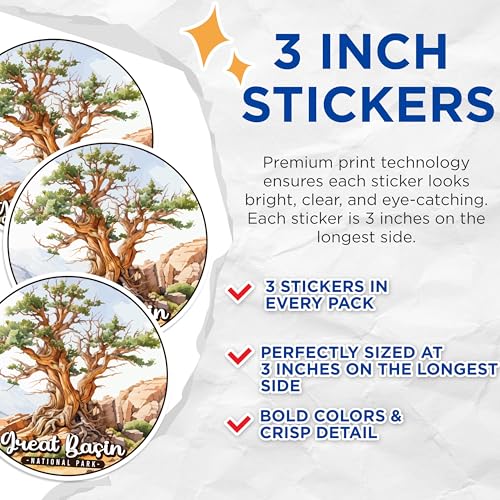 (3 Pack) Great Basin Decals - National Park Art - Laptop Decals - 3 Inches On Longest Side - Easy Peel & Apply - Made in USA - 3MCS0466