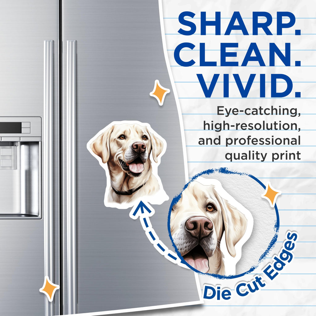 (2 Pack) Yellow Labrador Retriever Magnets - Cheerful Lab Dog Illustration Art - Animal Pet Lover Kitchen Fridge Accents - 5 Inches On Longest Side - Thick Durable Magnet - Made in USA - MAG23958
