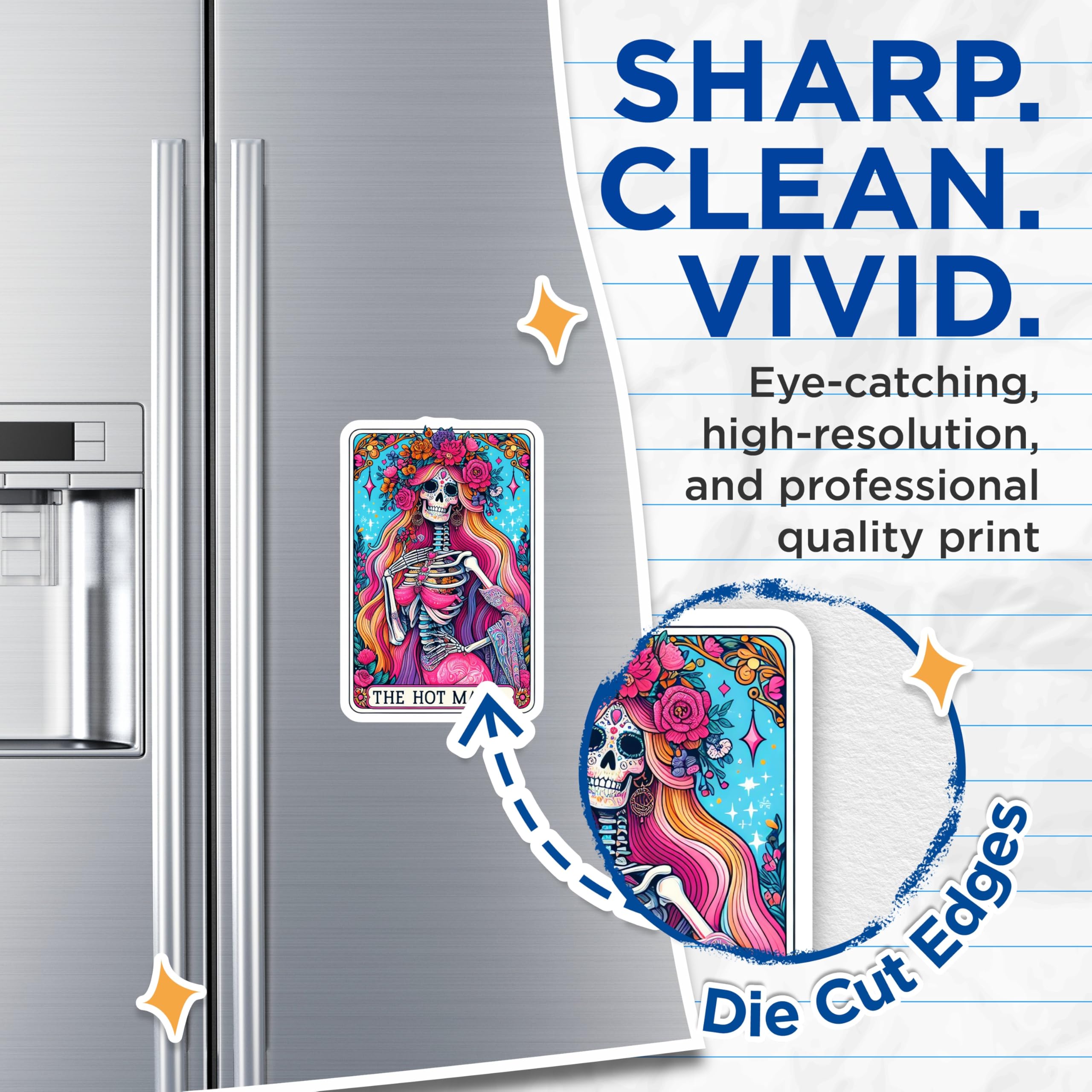 (2 Pack) Hot Mama Sugar Skull Magnets - Day of the Dead Decor - Vibrant Floral Skeleton Art - Empowered Woman Kitchen Magnets - 5 Inches On Longest Side - Thick Durable Magnet - Made in USA - MAG25781