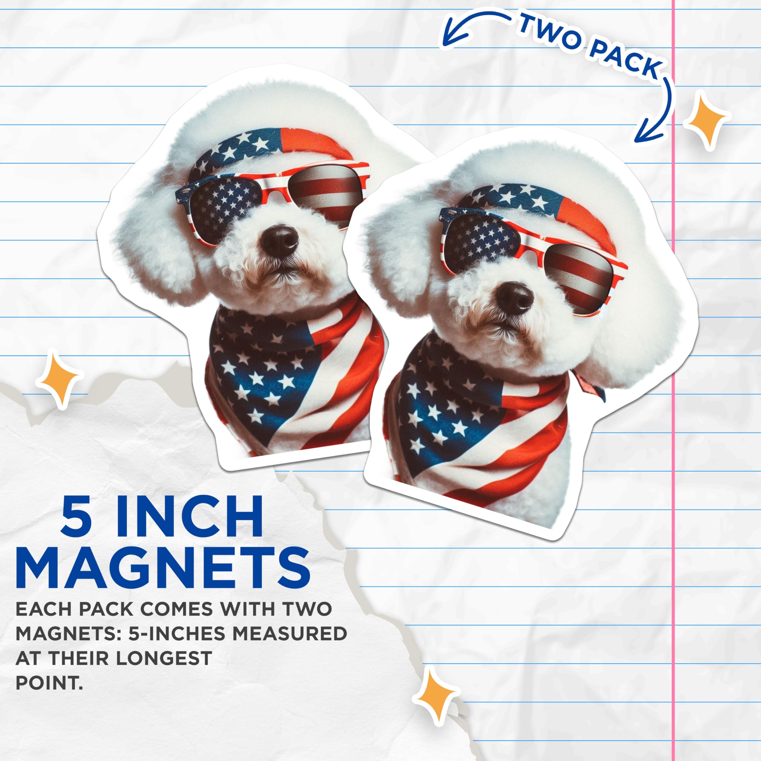 (2 Pack) Patriotic Dog Magnets - American Flag Sunglasses - USA Dog Decor - 5" On Longest Side - Premium Magnet - for Cars, Refrigerators, Toolboxes, Lockers - Made in USA - MAG14415