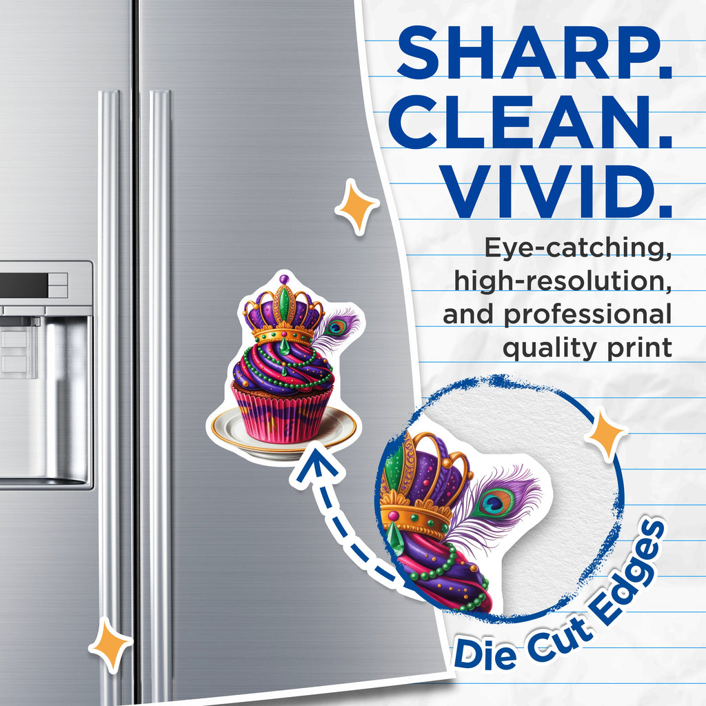 (2 Pack) Mardi Gras Cupcake Magnets - New Orleans Decor - Festive Refrigerator Art - 5 Inches On Longest Side - Thick Durable Magnet - Made in USA - MAG39307