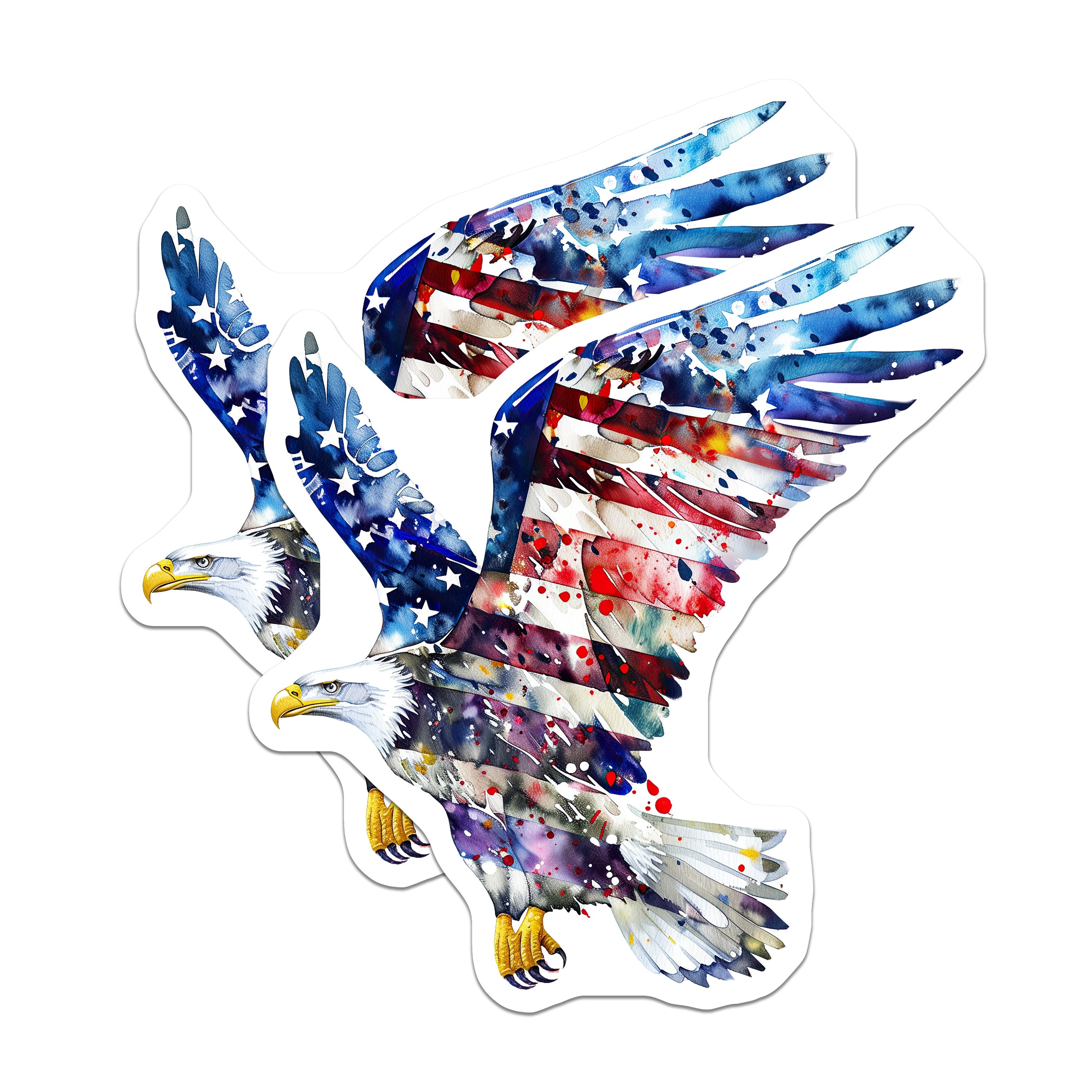 (2 Pack) American Flag Eagle Magnets - Patriotic Watercolor Art - USA Pride Fridge Decor - 5 Inches On Longest Side - Thick Durable Magnet - Made in USA - MAG39122