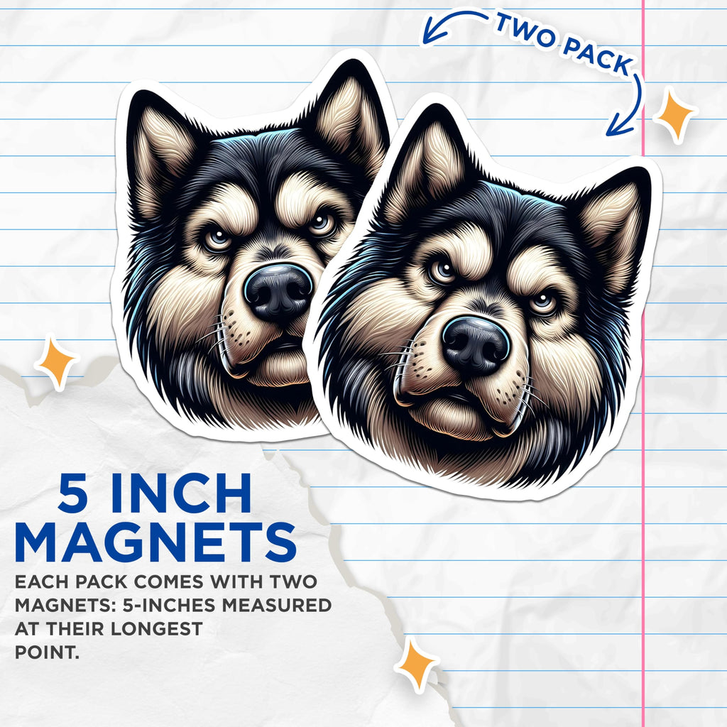 (2 Pack) Husky Magnets - Dog Breed Magnets - Animal Lover Fridge Decor - 5" On Longest Side - Premium Magnet - for Cars, Refrigerators, Toolboxes, Lockers - Made in USA - MAG14919