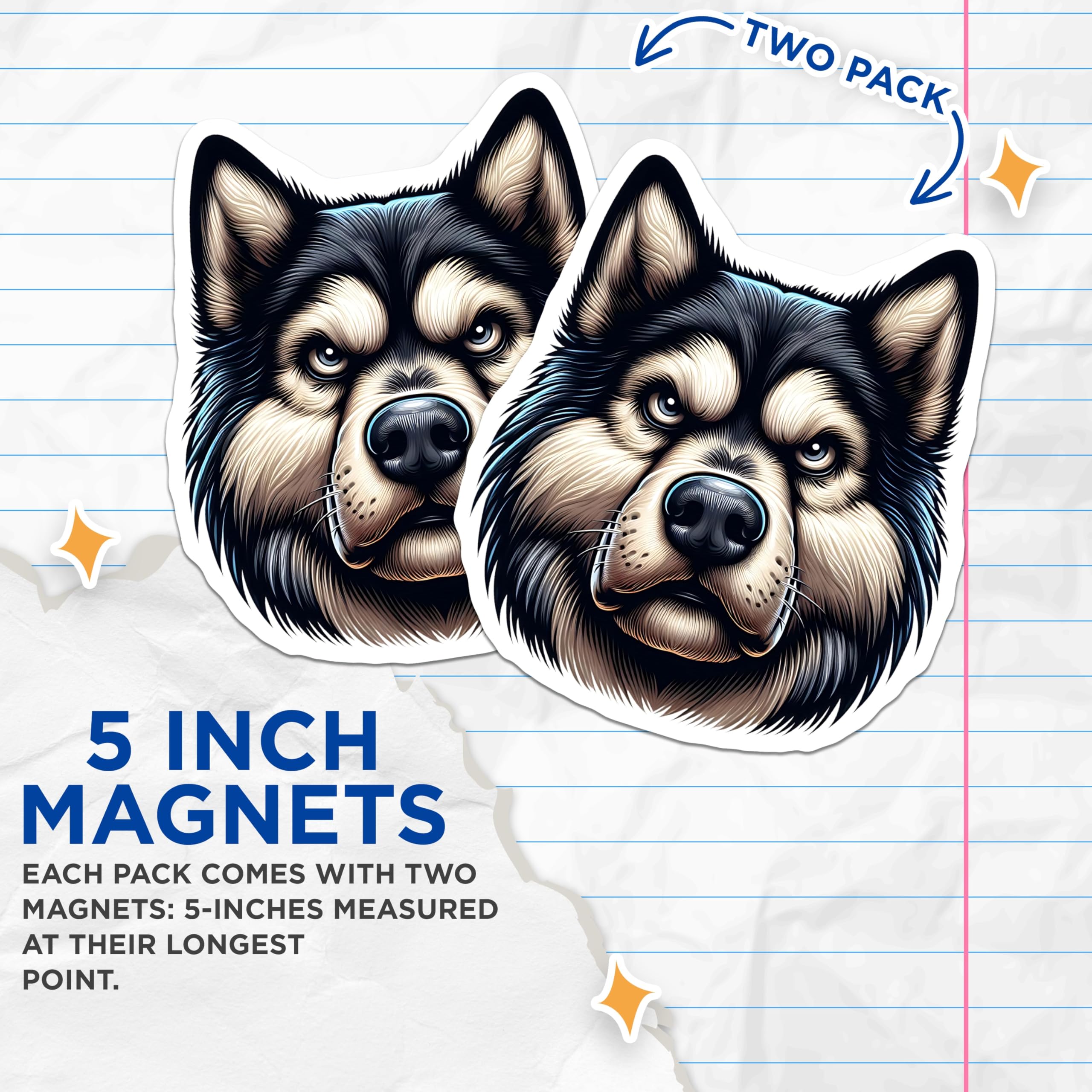 (2 Pack) Husky Magnets - Dog Breed Magnets - Animal Lover Fridge Decor - 5" On Longest Side - Premium Magnet - for Cars, Refrigerators, Toolboxes, Lockers - Made in USA - MAG14919