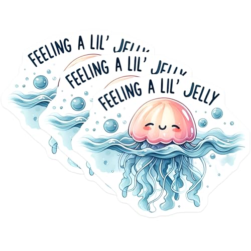 (3 Pack) Jellyfish Decals - Feeling Jelly Stickers - Cute Cartoon Decals - 3 Inches On Longest Side - Easy Peel & Apply - Made in USA - 3MCS8050