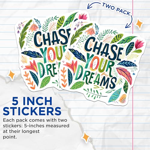 (2 Pack) Motivational Quote Stickers - Chase Your Dreams Stickers - Positive Vibes Stickers - 5" On Longest Side - Sticks to Smooth Flat Surfaces - Made in USA - BMCS4318