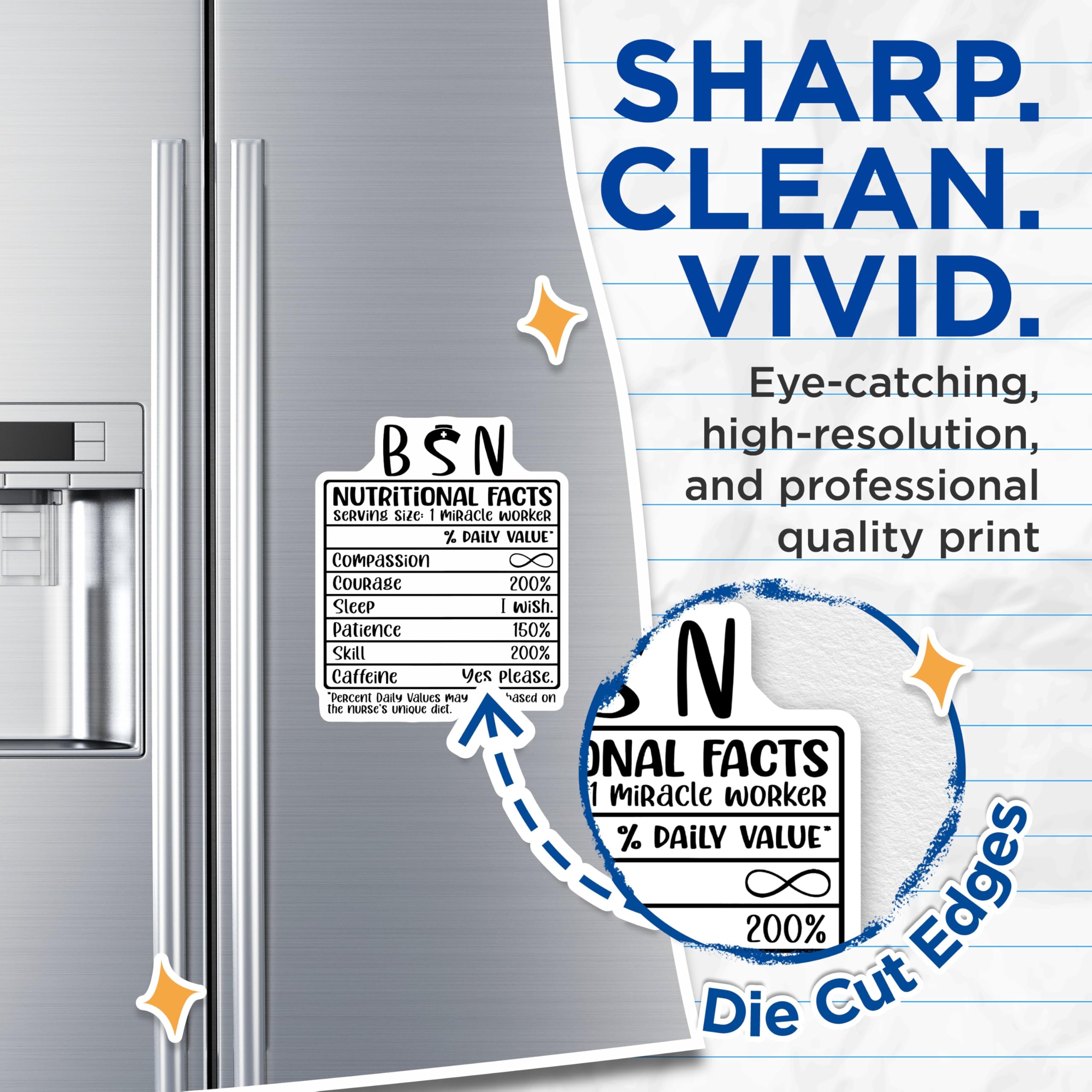 (2 Pack) Nurse Nutritional Facts Magnets - BSN Magnet - Miracle Worker Magnets - 5" On Longest Side - Premium Magnet - for Cars, Refrigerators, Toolboxes, Lockers - Made in USA - MAG14163