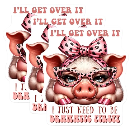 (3 Pack) Sassy Pig Decals - Funny Pig with Glasses - Dramatic Pig Decal - 3 Inches On Longest Side - Easy Peel & Apply - Made in USA - 3MCS6705