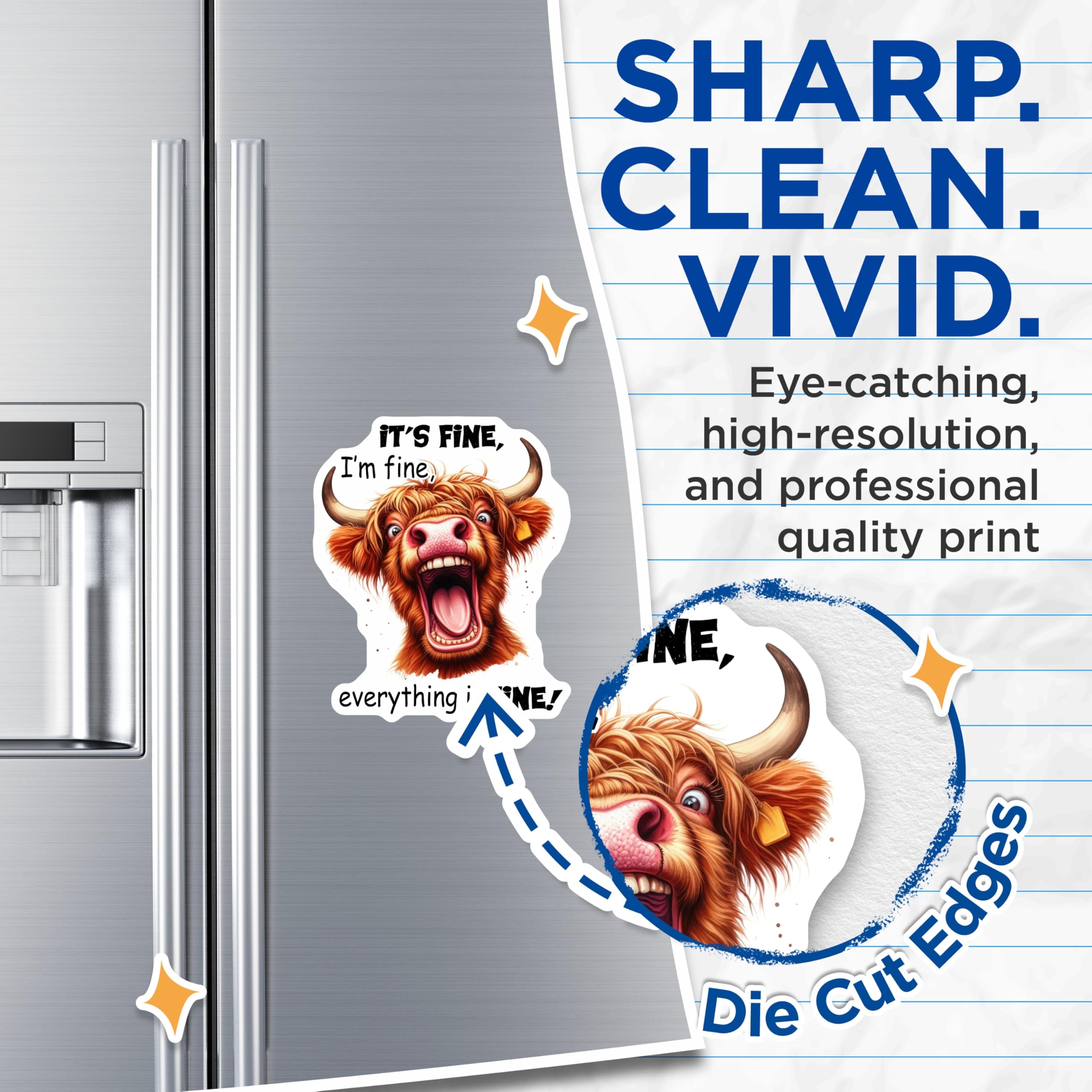 (2 Pack) Highland Cow Magnets - Funny Animal Magnets - It's Fine Everything is Fine - 5" On Longest Side - Premium Magnet - for Cars, Refrigerators, Toolboxes, Lockers - Made in USA - MAG14866
