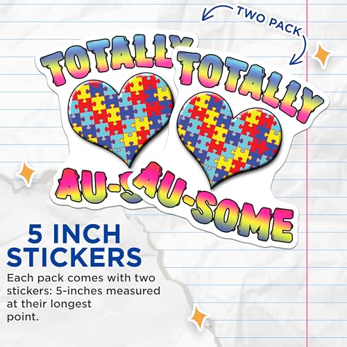 (2 Pack) Autism Awareness Stickers - Rainbow Puzzle Heart - Totally Awesome Stickers - 5" On Longest Side - Sticks to Smooth Flat Surfaces - Made in USA - BMCS6860