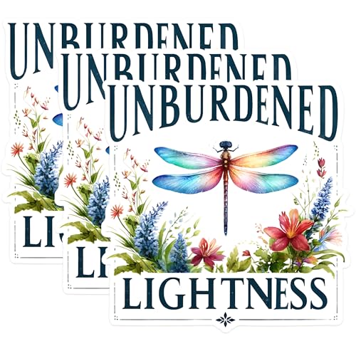 (3 Pack) Unburdened Lightness Decals - Dragonfly Decal - Floral Decals - 3 Inches On Longest Side - Easy Peel & Apply - Made in USA - 3MCS1508