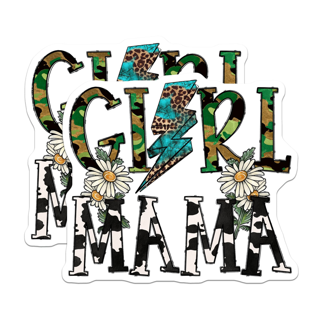 (2 Pack) Girl Mama Magnets - Boho Western Mom Life Decor - Camo Leopard Cow Print Daisy Lightning Bolt for Mothers Day - 5 Inches On Longest Side - Thick Durable Magnet - Made in USA - MAG25743