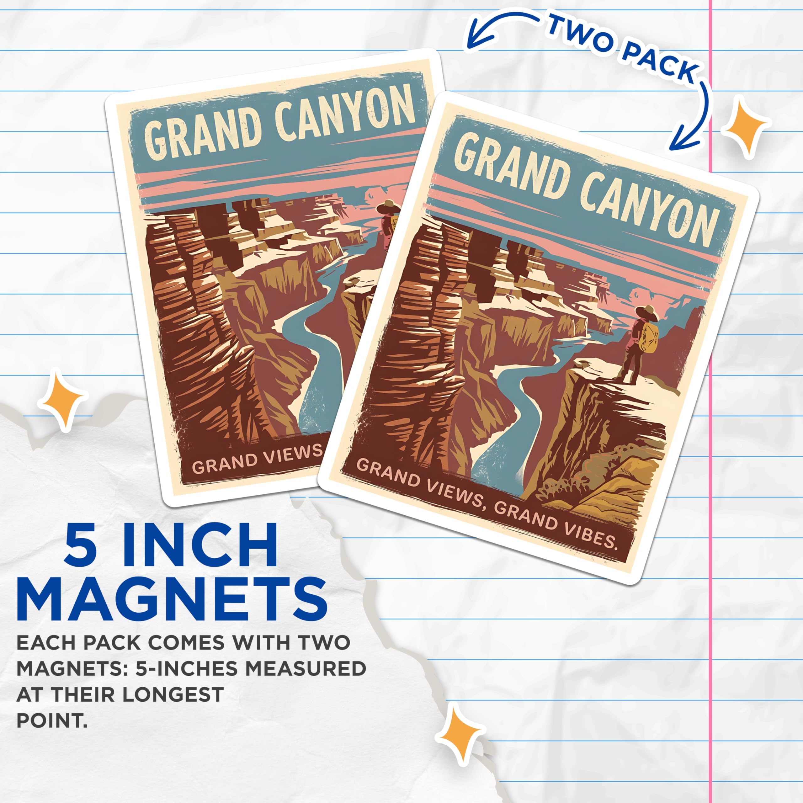 (2 Pack) Grand Canyon Magnets - National Park Travel Poster - Vintage Nature Adventure Art - 5 Inches On Longest Side - Thick Durable Magnet - Made in USA - MAG19123