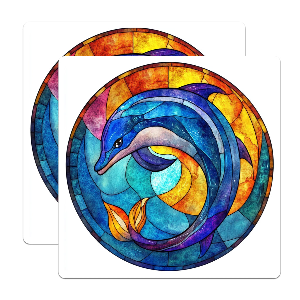 (2 Pack) Stained Glass Dolphin Magnets - Ocean Animal Decor - Spiritual Art Fridge Accent - 5 Inches On Longest Side - Thick Durable Magnet - Made in USA - MAG28078