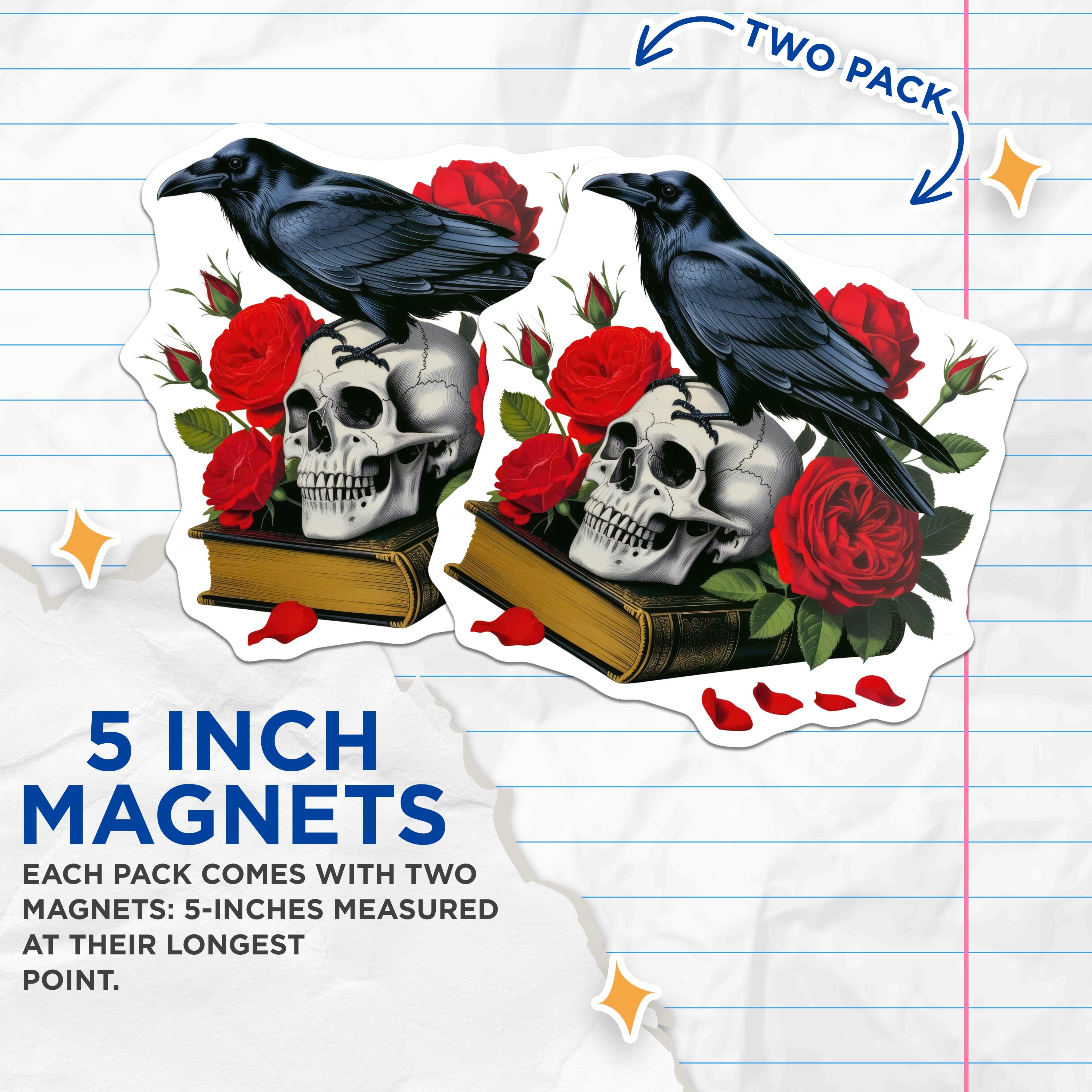 (2 Pack) Raven Skull Book Magnets - Gothic Home Decor - Dark Academia Room Decor - Victorian Macabre Art - 5 Inches On Longest Side - Thick Durable Magnet - Made in USA - MAG37896