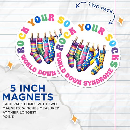 (2 Pack) Rock Your Socks Magnets - World Down Syndrome - 5" On Longest Side - for Cars, Fridges, Toolboxes - Made in USA - MAG8196