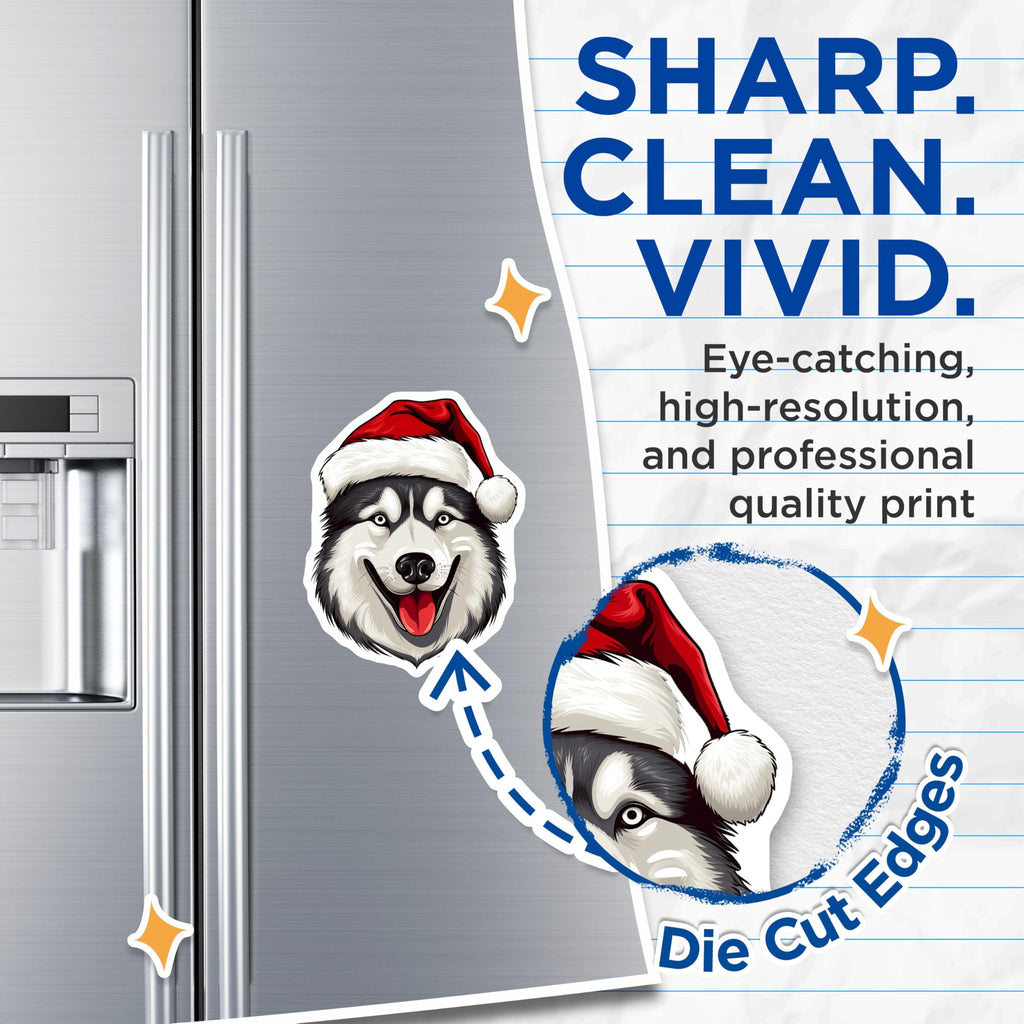 (2 Pack) Husky Dog Magnets - Santa Hat Christmas Pet - Winter Holiday Canine Decor - 5 Inches On Longest Side - Thick Durable Magnet - Made in USA - MAG24721