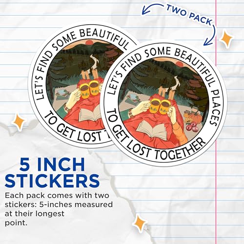 (2 Pack) Find Beautiful Places Stickers - Adventure Stickers - Outdoors Lovers Stickers - 5" On Longest Side - Sticks to Smooth Flat Surfaces - Made in USA - BMCS4173