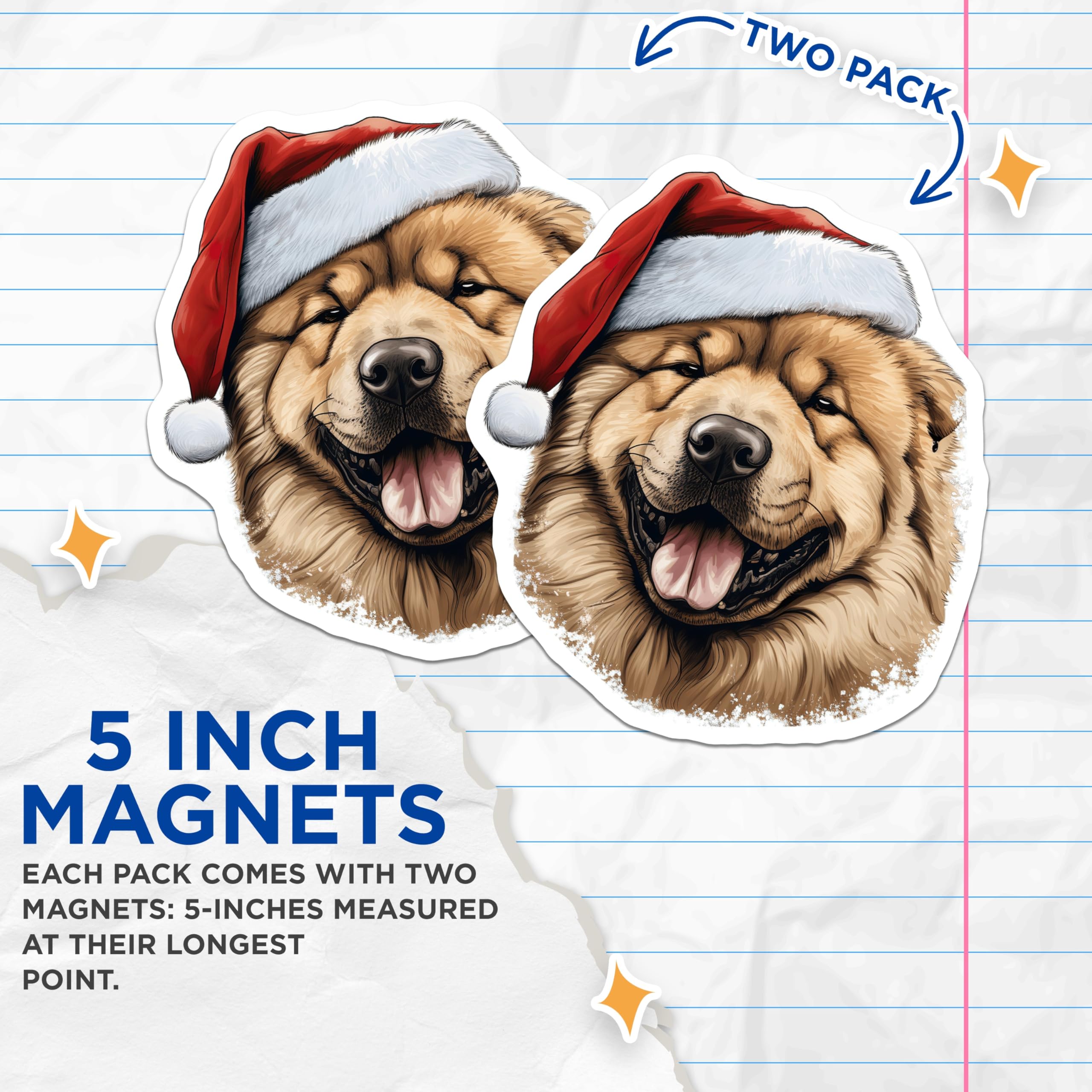 (2 Pack) Chow Chow Magnets - Christmas Dog Holiday Decor - Santa Hat Pet Art - Animal Lover - 5 Inches On Longest Side - Thick Durable Magnet - Made in USA - MAG24159