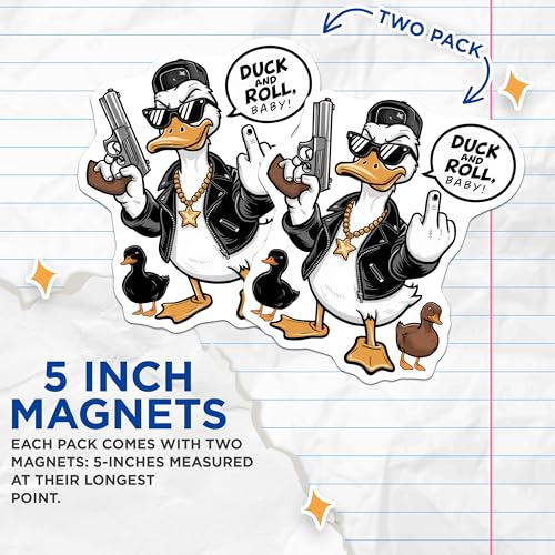 (2 Pack) Duck with Gun Magnet - Vinyl Duck Decal - 5" On Longest Side - Sticks to Smooth Flat Surfaces - Made in USA - MAG9534