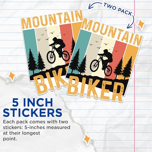 (2 Packs) Mountain Biker Stickers - Mountain Biking Decals - 5 Inches On Longest Side - Premium Vinyl Decal - Sticks to Any Smooth Flat Surface - Made in USA - BMCS2361