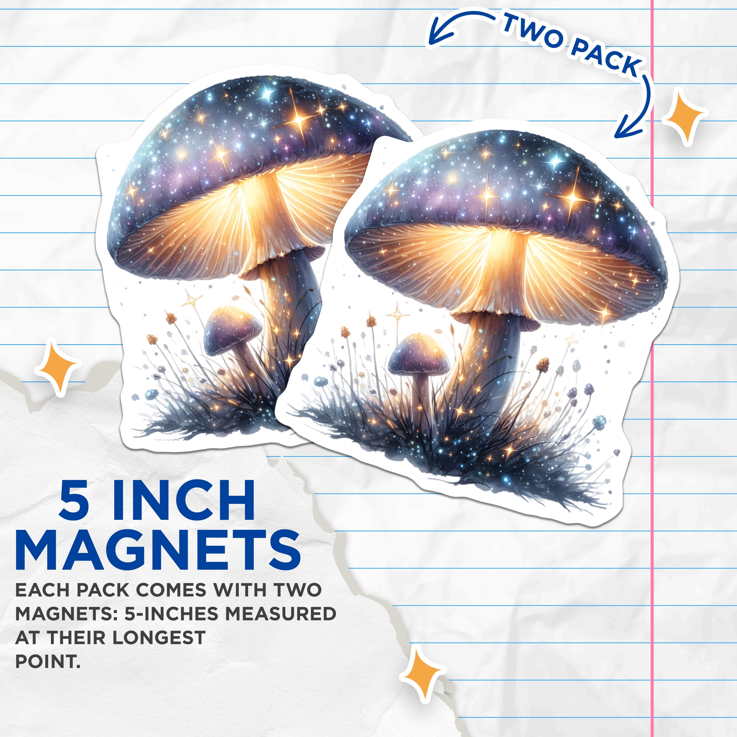 (2 Pack) Magical Mushroom Magnets - Celestial Forest Decor - Whimsical Refrigerator Accessory - 5 Inches On Longest Side - Thick Durable Magnet - Made in USA - MAG37814