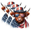 (3 Pack) Highland Cow Decals - Patriotic Bull - USA Flag - Laptop Decals- 3 Inches On Longest Side - Easy Peel & Apply - Made in USA - 3MCS5137