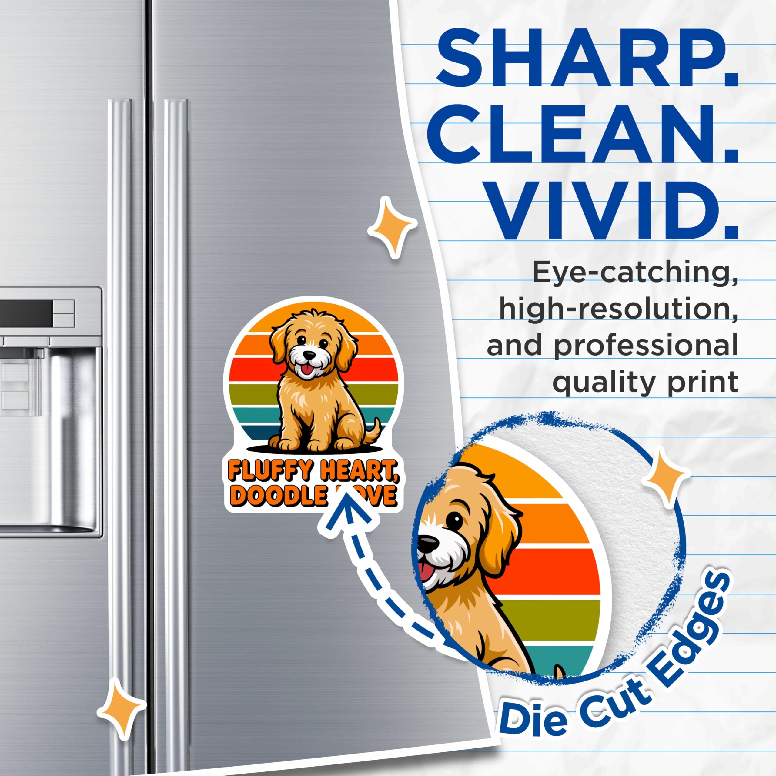 (2 Pack) Goldendoodle Magnets - Retro Sunset Dog Decor - Fluffy Puppy Refrigerator Magnets for Pet Lovers - 5 Inches On Longest Side - Thick Durable Magnet - Made in USA - MAG30729