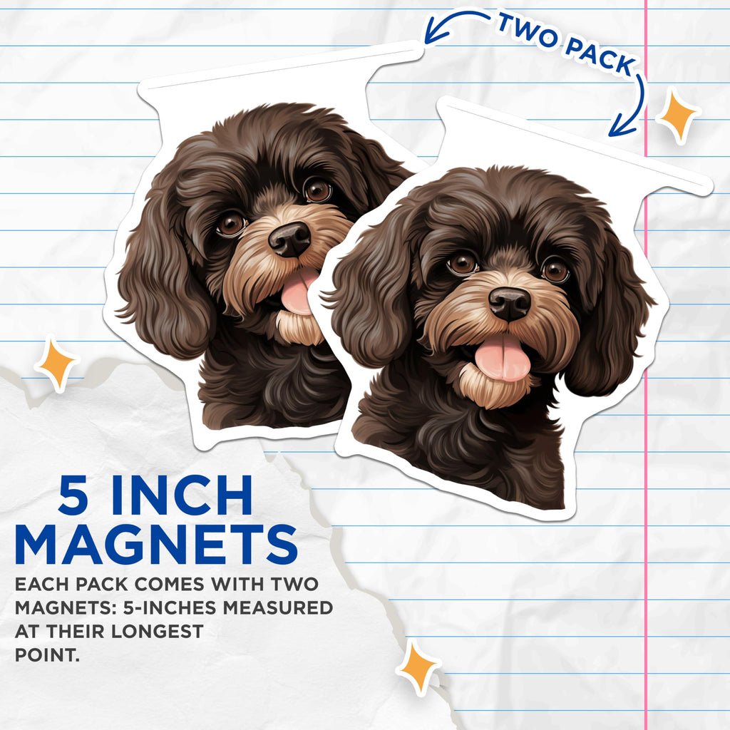 (2 Pack) Cute Doodle Dog Magnets - Puppy Face - Dog Mom Decor - 5 Inches On Longest Side - Thick Durable Magnet - Made in USA - MAG29832