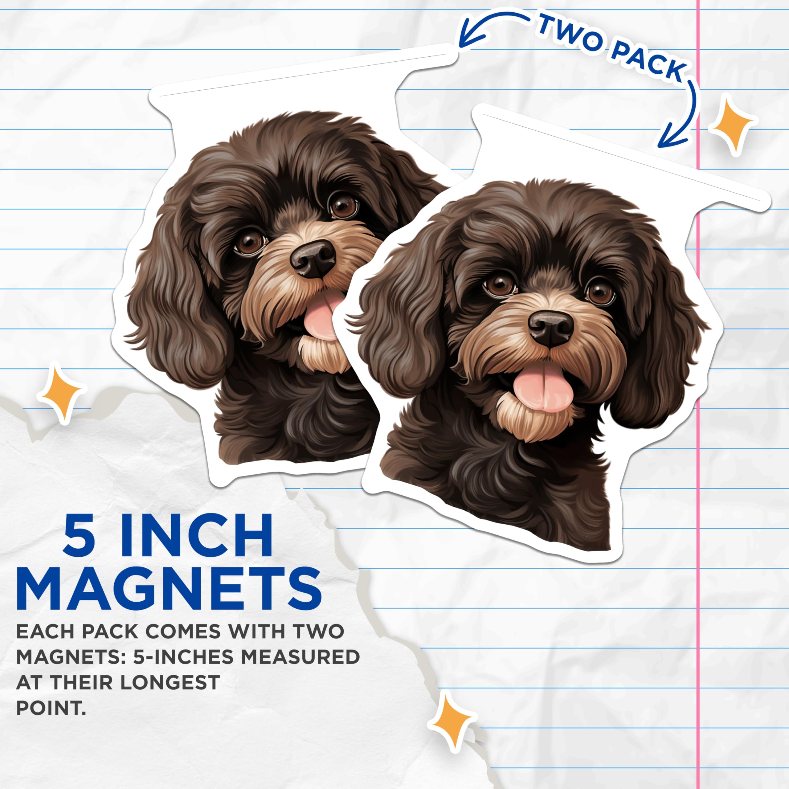 (2 Pack) Cute Doodle Dog Magnets - Puppy Face - Dog Mom Decor - 5 Inches On Longest Side - Thick Durable Magnet - Made in USA - MAG29832