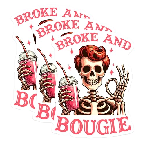 (3 Pack) Broke and Bougie Decals - Skeleton Decal - Trendy Decal - 3 Inches On Longest Side - Easy Peel & Apply - Made in USA - 3MCS8529