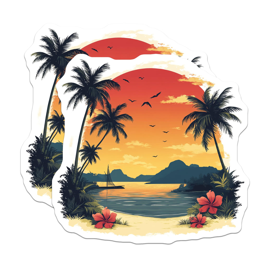 (2 Pack) Tropical Sunset Magnets - Beach Paradise Decor - Palm Tree Island Vibe - 5 Inches On Longest Side - Thick Durable Magnet - Made in USA - MAG28633