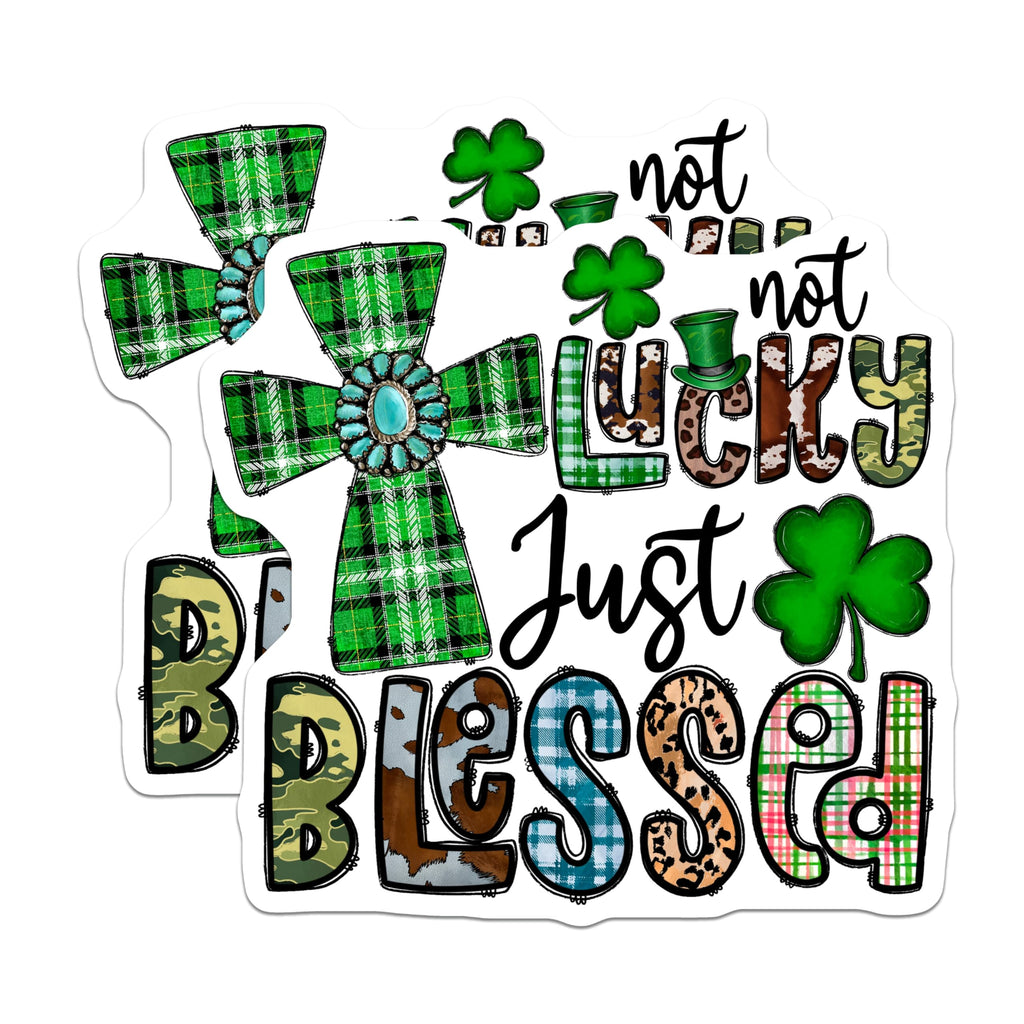(2 Pack) St Patricks Day Blessed Magnets - Irish Clover Shamrock Decor - Western Plaid Cowhide Country Farmhouse - 5 Inches On Longest Side - Thick Durable Magnet - Made in USA - MAG28163