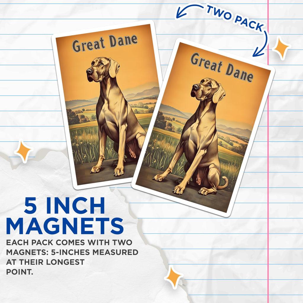 (2 Pack) Great Dane Magnets - Noble Dog Breed Art - Canine Lover Home Decor - Pet Fan Collectible - 5 Inches On Longest Side - Thick Durable Magnet - Made in USA - MAG21282