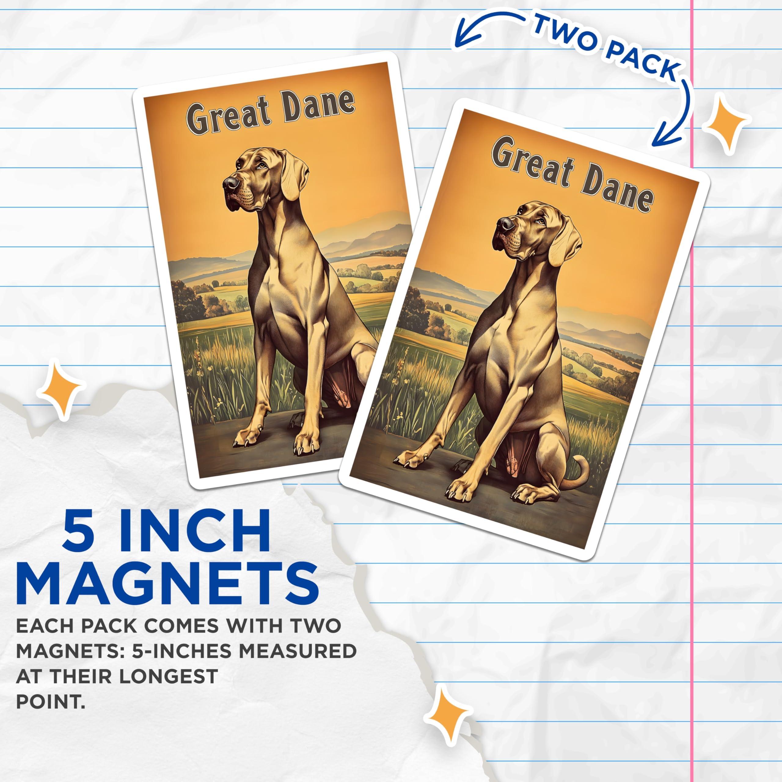 (2 Pack) Great Dane Magnets - Noble Dog Breed Art - Canine Lover Home Decor - Pet Fan Collectible - 5 Inches On Longest Side - Thick Durable Magnet - Made in USA - MAG21282
