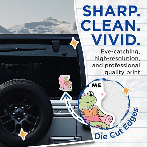 (2 Pack) Chill Frog Reading Stickers - Don't Bug Me - Relaxing Frog Sticker - 5" On Longest Side - Sticks to Smooth Flat Surfaces - Made in USA - BMCS7050