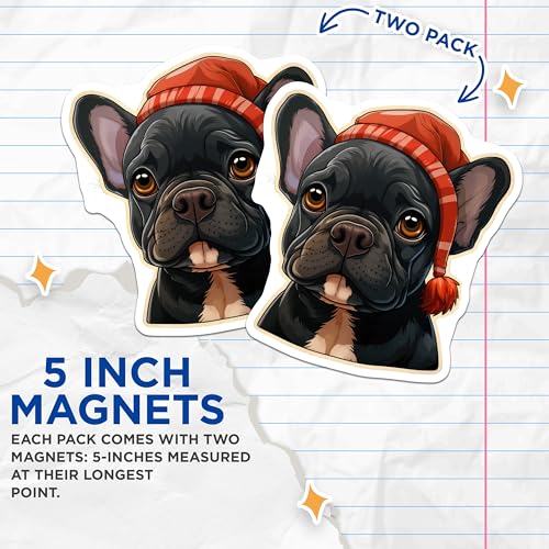 (2 Pack) French Bulldog Magnets - Cute Dog Magnets - Animal Design Fridge Magnets - Kitchen - 5" On Longest Side - for Cars, Fridges, Toolboxes - Made in USA - MAG3940