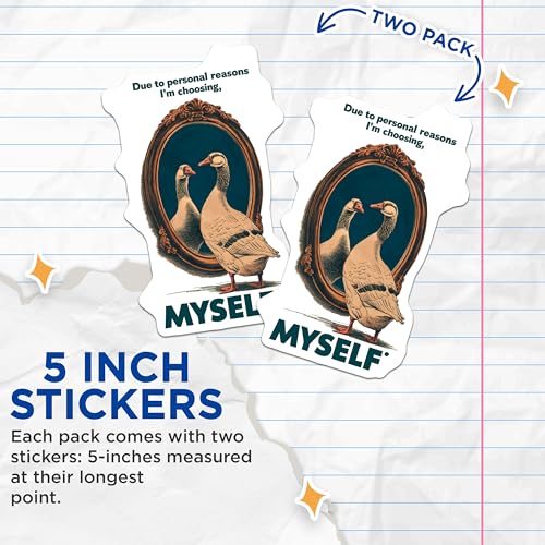 (2 Pack) Funny Goose Stickers - IÃ¢â‚¬â„¢m Choosing Myself - Humorous Inspirational Quote Stickers for Laptop or Water Bottle - 5" On Longest Side - Sticks to Smooth Flat Surfaces - Made in USA - BMCS5857