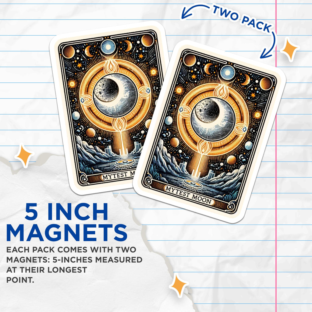 (2 Pack) Mytest Moon Magnets - Cosmic Lunar Celestial Art - Mystical Tarot Card Inspired - Spiritual Witchy Home Decor - 5 Inches On Longest Side - Thick Durable Magnet - Made in USA - MAG21445